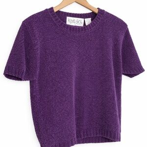 Knit-SCL Short Sleeve Pullover Sweater in Rich Purple